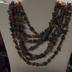 Brown and Turquoise Beaded Necklace